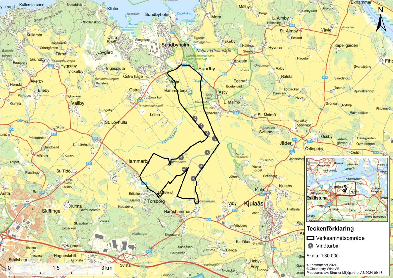 Översiktskarta över Sundby vindpark