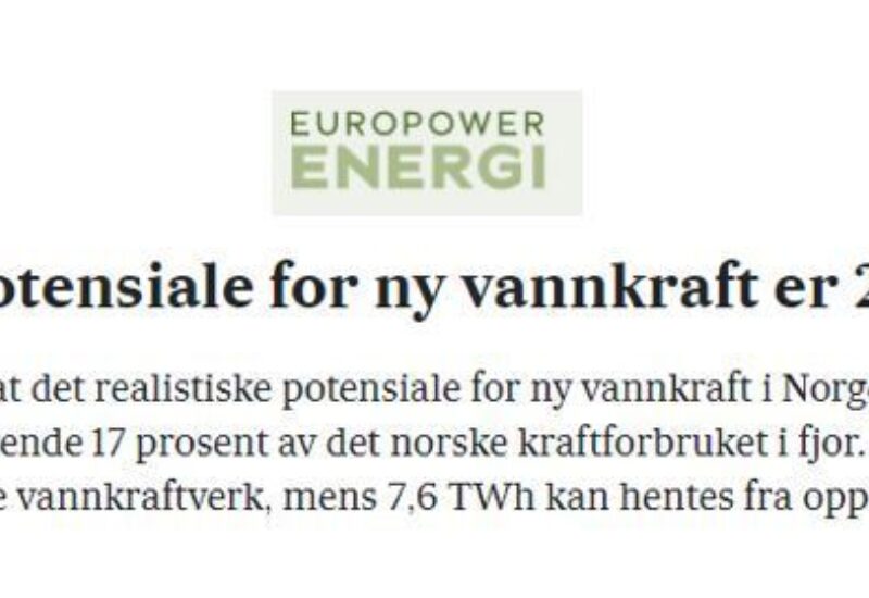 NVE Potensiale 23 T Wh vannkraft Europower Energi